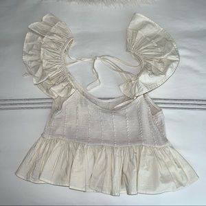 Ruffle Puff Sleeve Ribbed Crop Top